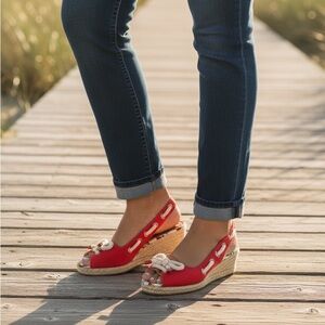 Sperry Top Sider Red White Leather 3.5” Platform Shoes for Women Size 10M